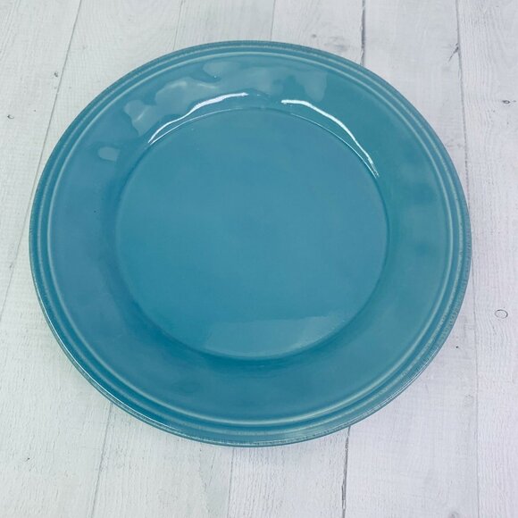 Rachael Ray CUCINA AGAVE BLUE Embossed Edge Rim Stoneware Dinner Plates Set of 4 - Picture 7 of 12